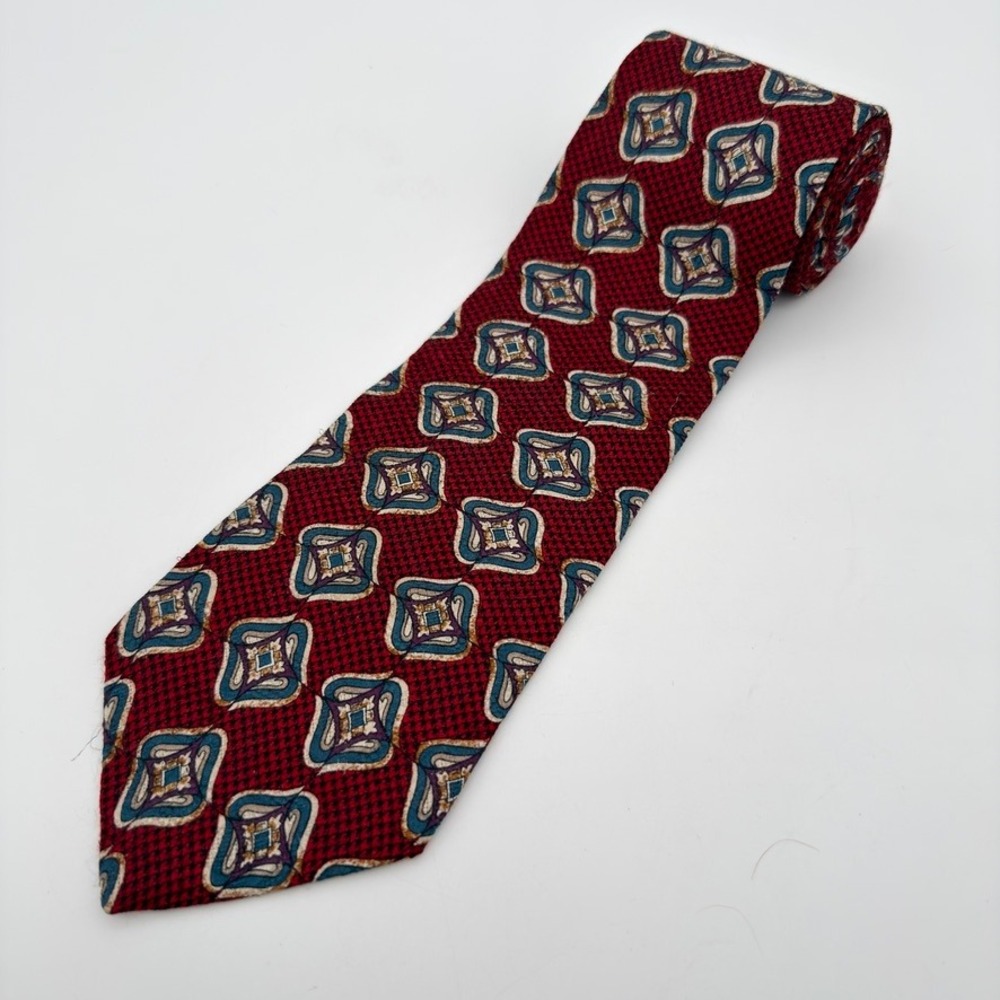 Patrick James Silk Tie Red Geometric Medallion Wide Vintage‎ Mens Necktie 58